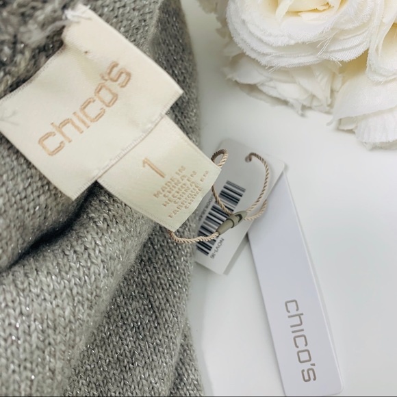 NEW Chico’s Silver Metallic Cape Sweater - Picture 7 of 9